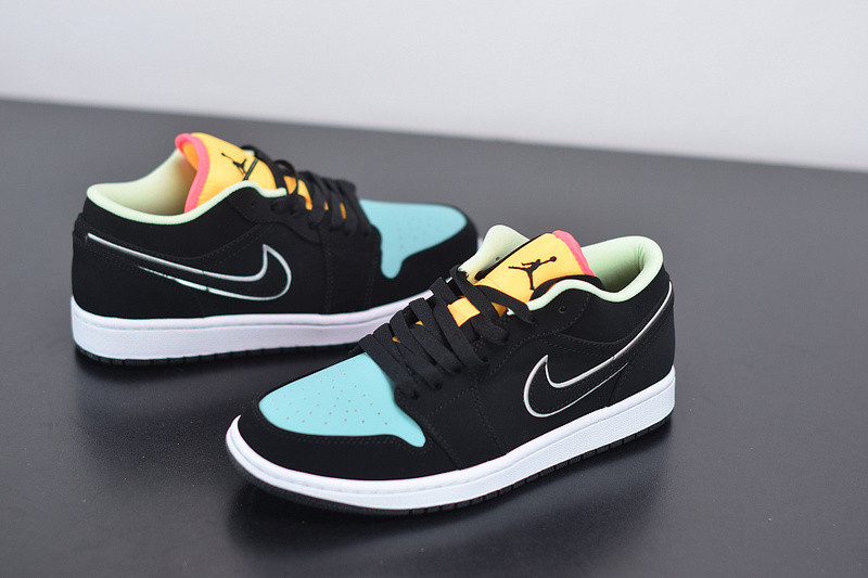 air jordan 1 low black aurora green laser orange ck3022-013